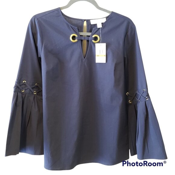 MICHAEL Michael Kors Bell-Sleeve Blouse | NWT | Navy Blue | Size S - Picture 1 of 7